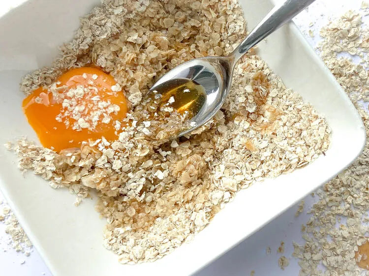 Honey, olive oil, egg yolk, and oatmeal